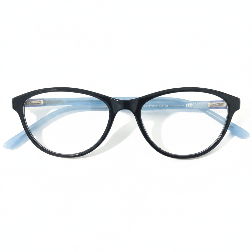 Black Cateye Blue Temple