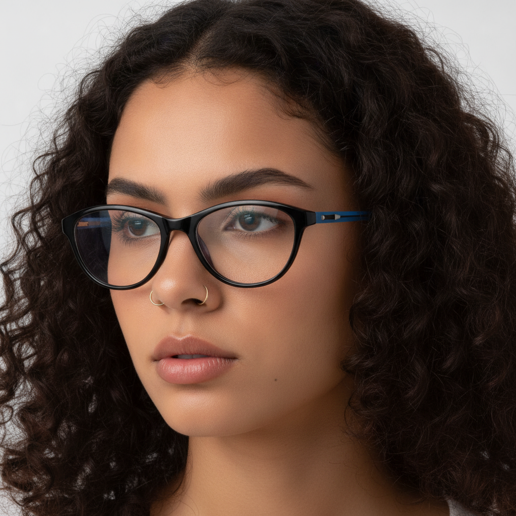Black Cateye Blue Temple