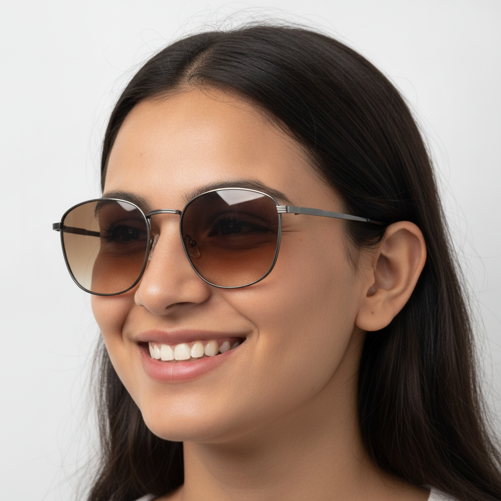 Metal Square Brown Sunglass