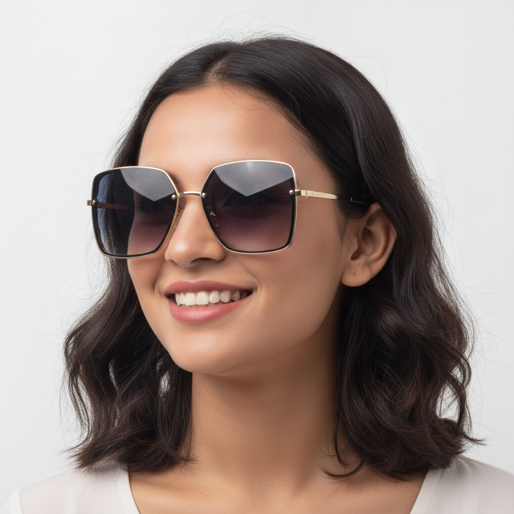Ladies Metal Grey Shaded Sunglass